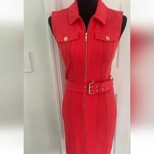 Tommy Hilfiger sleevless sheath moto dress belted sz 10 Worn once. Bright Red